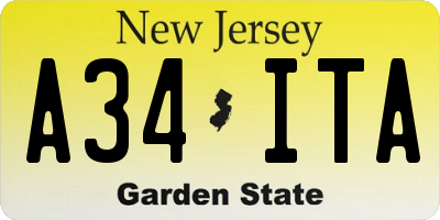 NJ license plate A34ITA