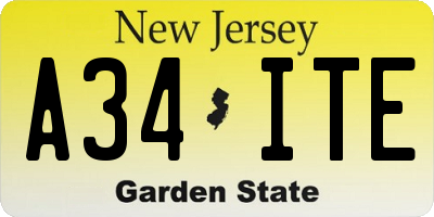 NJ license plate A34ITE
