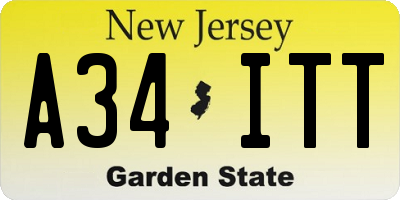 NJ license plate A34ITT