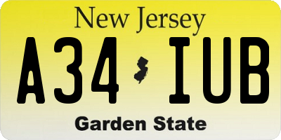 NJ license plate A34IUB