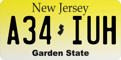 NJ license plate A34IUH
