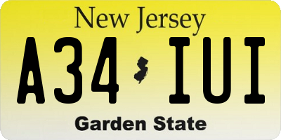 NJ license plate A34IUI