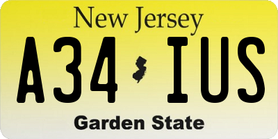 NJ license plate A34IUS