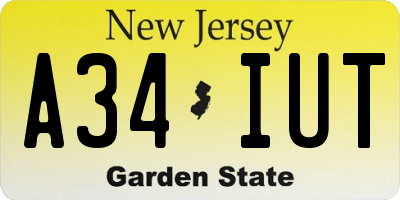 NJ license plate A34IUT
