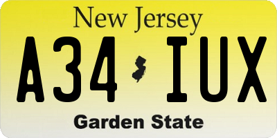 NJ license plate A34IUX