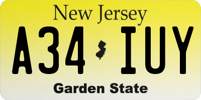 NJ license plate A34IUY