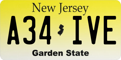 NJ license plate A34IVE
