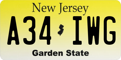 NJ license plate A34IWG