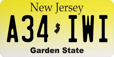 NJ license plate A34IWI