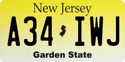 NJ license plate A34IWJ