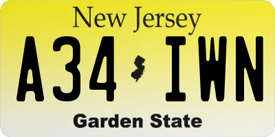 NJ license plate A34IWN