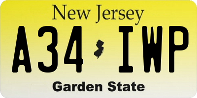 NJ license plate A34IWP