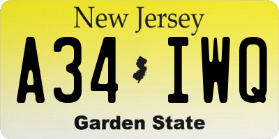NJ license plate A34IWQ