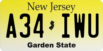 NJ license plate A34IWU