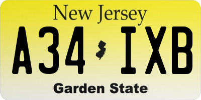 NJ license plate A34IXB