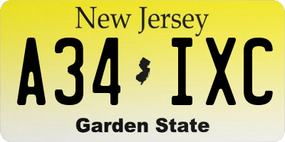NJ license plate A34IXC