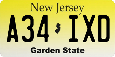 NJ license plate A34IXD