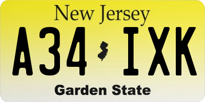NJ license plate A34IXK