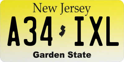NJ license plate A34IXL