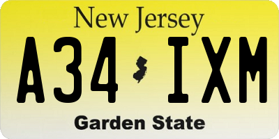 NJ license plate A34IXM