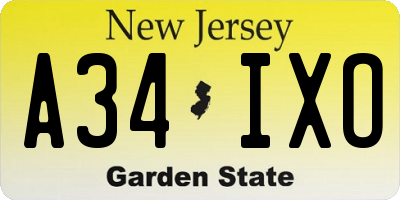 NJ license plate A34IXO