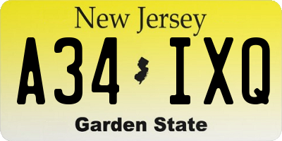 NJ license plate A34IXQ