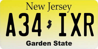 NJ license plate A34IXR