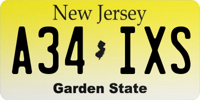 NJ license plate A34IXS