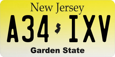 NJ license plate A34IXV