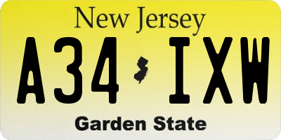 NJ license plate A34IXW