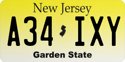 NJ license plate A34IXY