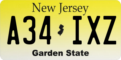 NJ license plate A34IXZ