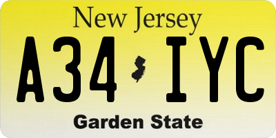 NJ license plate A34IYC