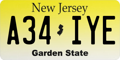 NJ license plate A34IYE