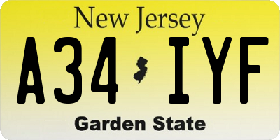 NJ license plate A34IYF