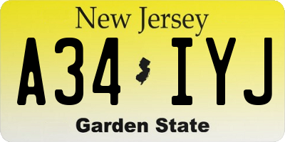 NJ license plate A34IYJ