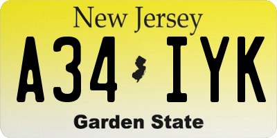 NJ license plate A34IYK