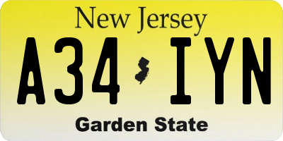 NJ license plate A34IYN