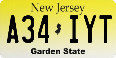 NJ license plate A34IYT