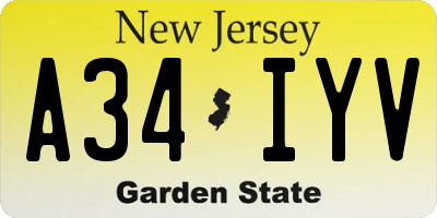 NJ license plate A34IYV