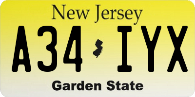 NJ license plate A34IYX