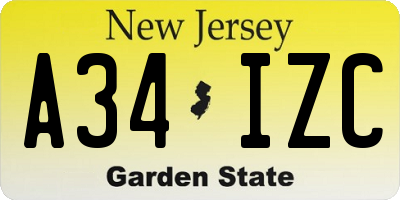 NJ license plate A34IZC