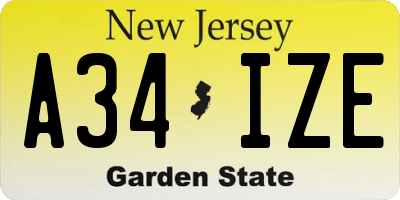 NJ license plate A34IZE