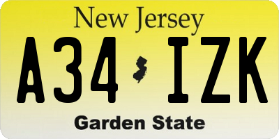 NJ license plate A34IZK
