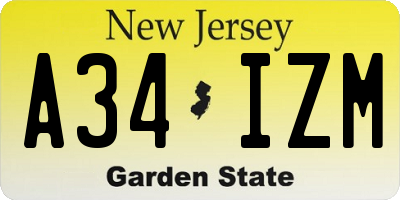 NJ license plate A34IZM