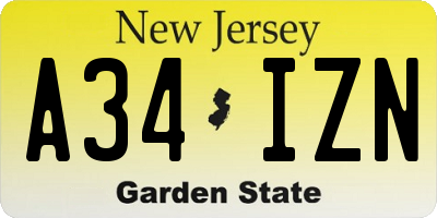 NJ license plate A34IZN