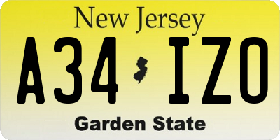 NJ license plate A34IZO