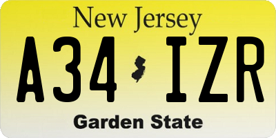NJ license plate A34IZR