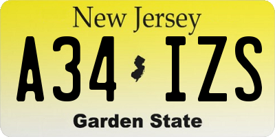 NJ license plate A34IZS