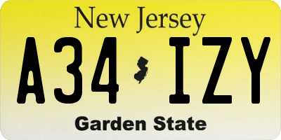 NJ license plate A34IZY